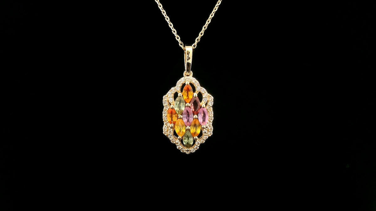1.11 Ct Marquise Multi Sapphire 14K Gold Pendant