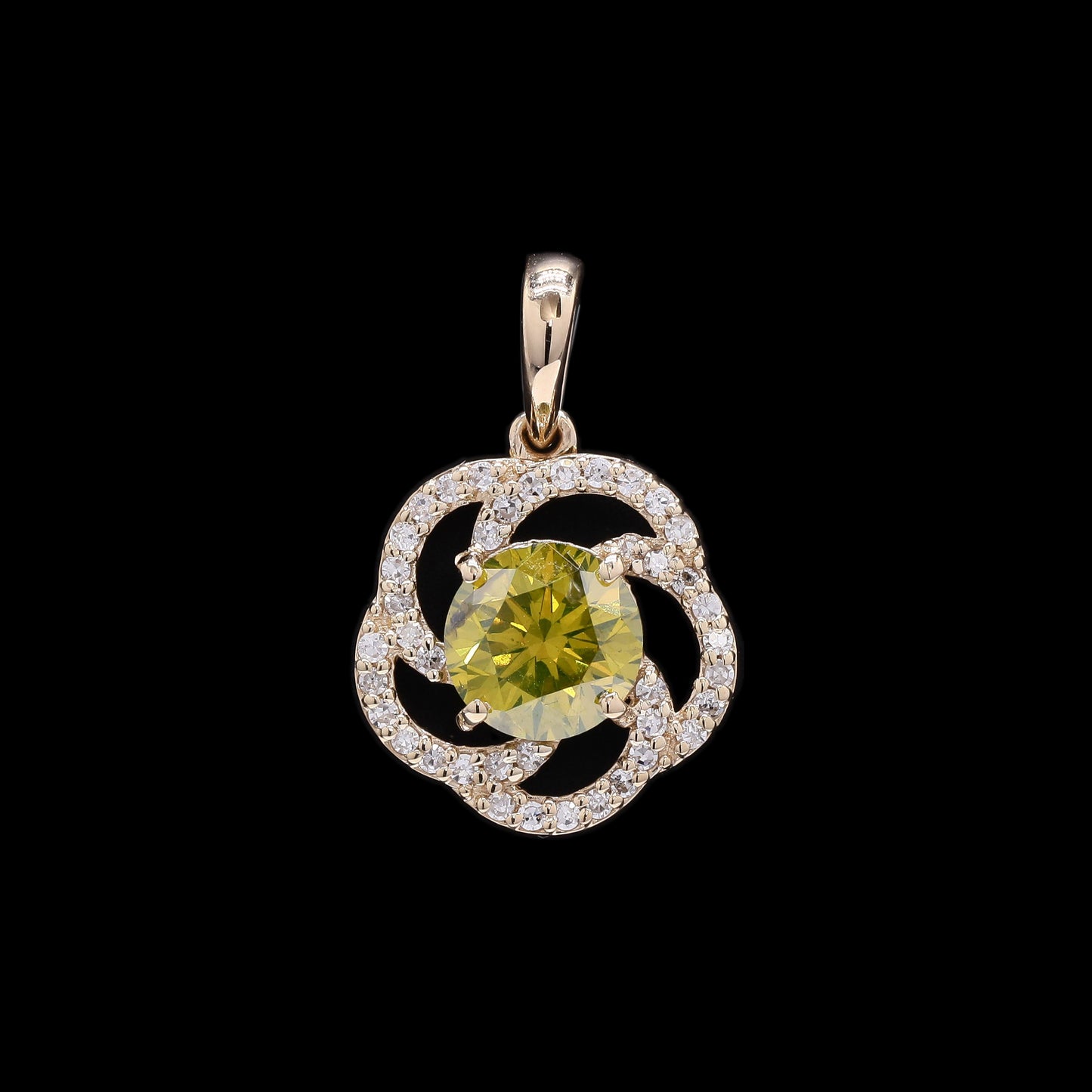 0.99 Ct Round Yellow Diamond 14K Gold Pendant