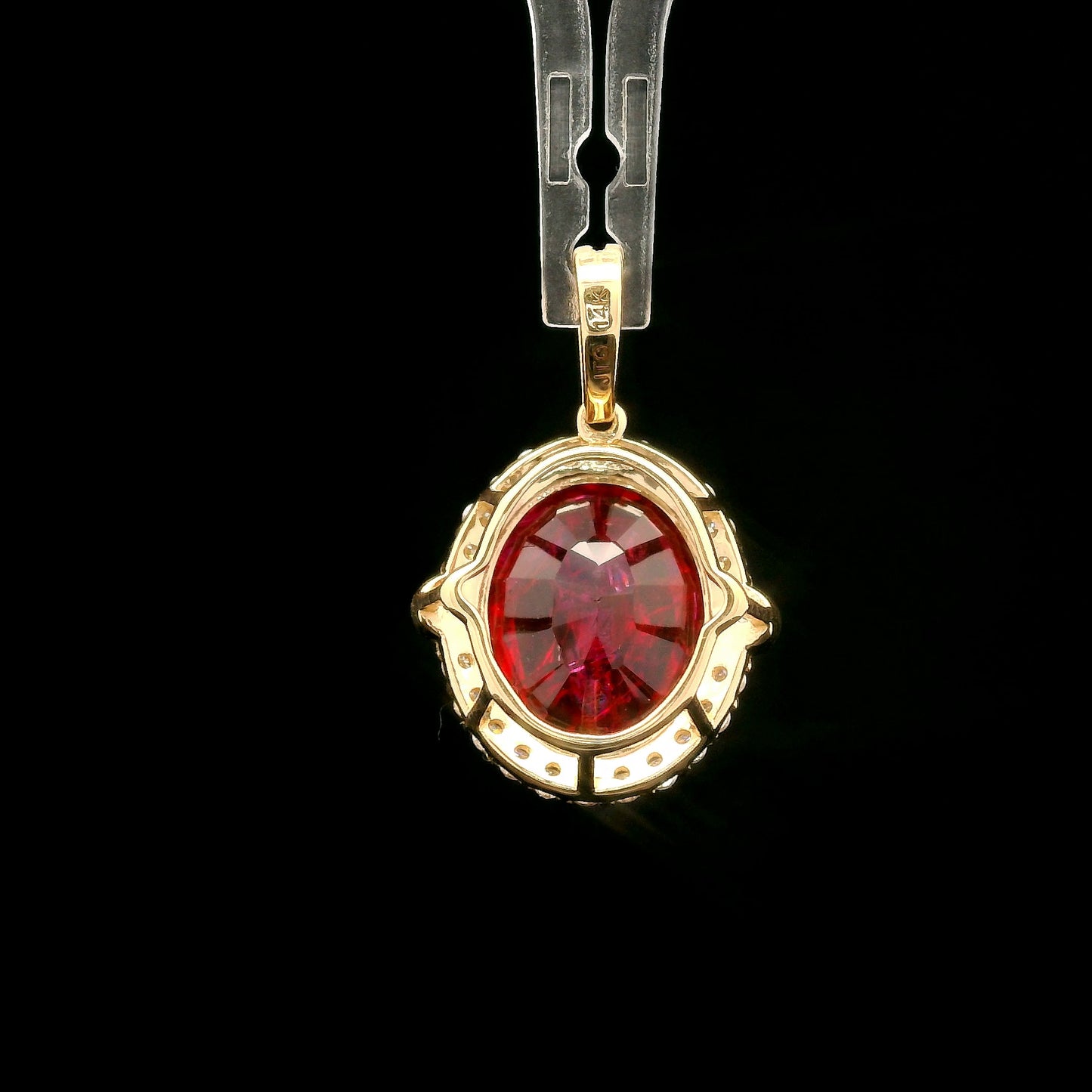 4.89 Ct Oval Mixed Cut Lab Grown Ruby 14K Gold Pendant