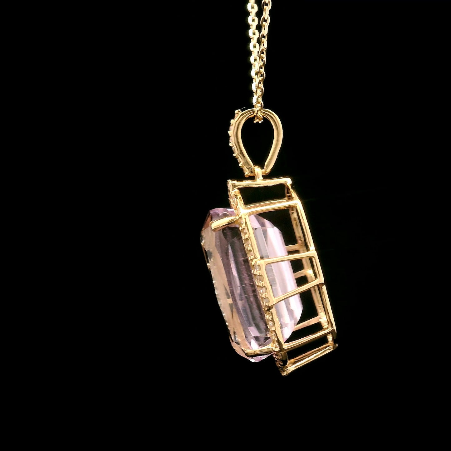 8.34 Ct Cushion Kunzite 14K Gold Pendant