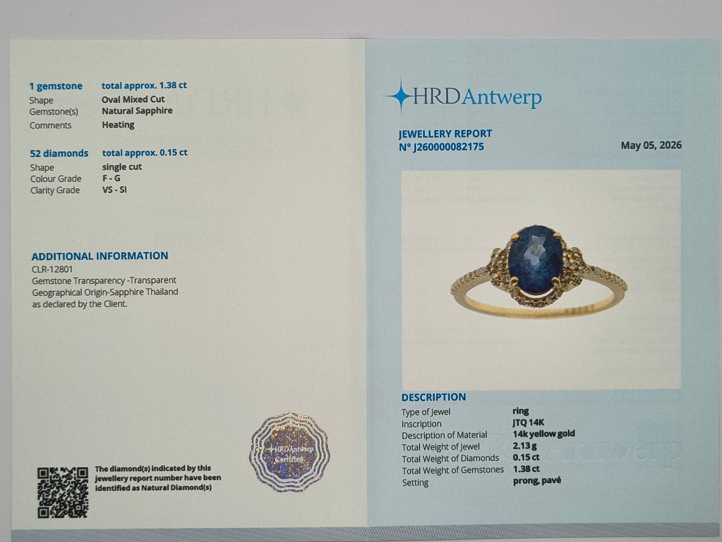 1.53 Ct Oval Mixed Cut Natural Sapphire 14K Gold Ring