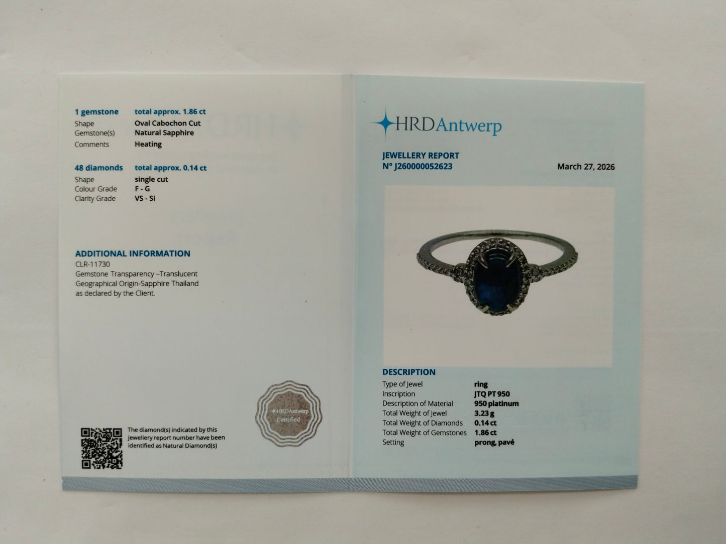 2.00 Ct Oval Cabochon Cut Natural Sapphire 950 Platinum Ring