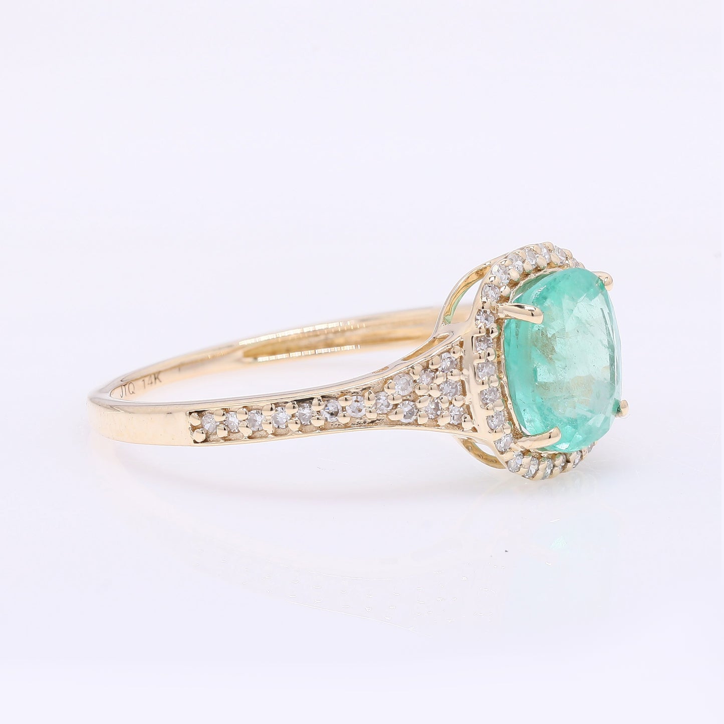 1.42 Ct Cushion Mixed Cut Natural Emerald 14K Gold Ring