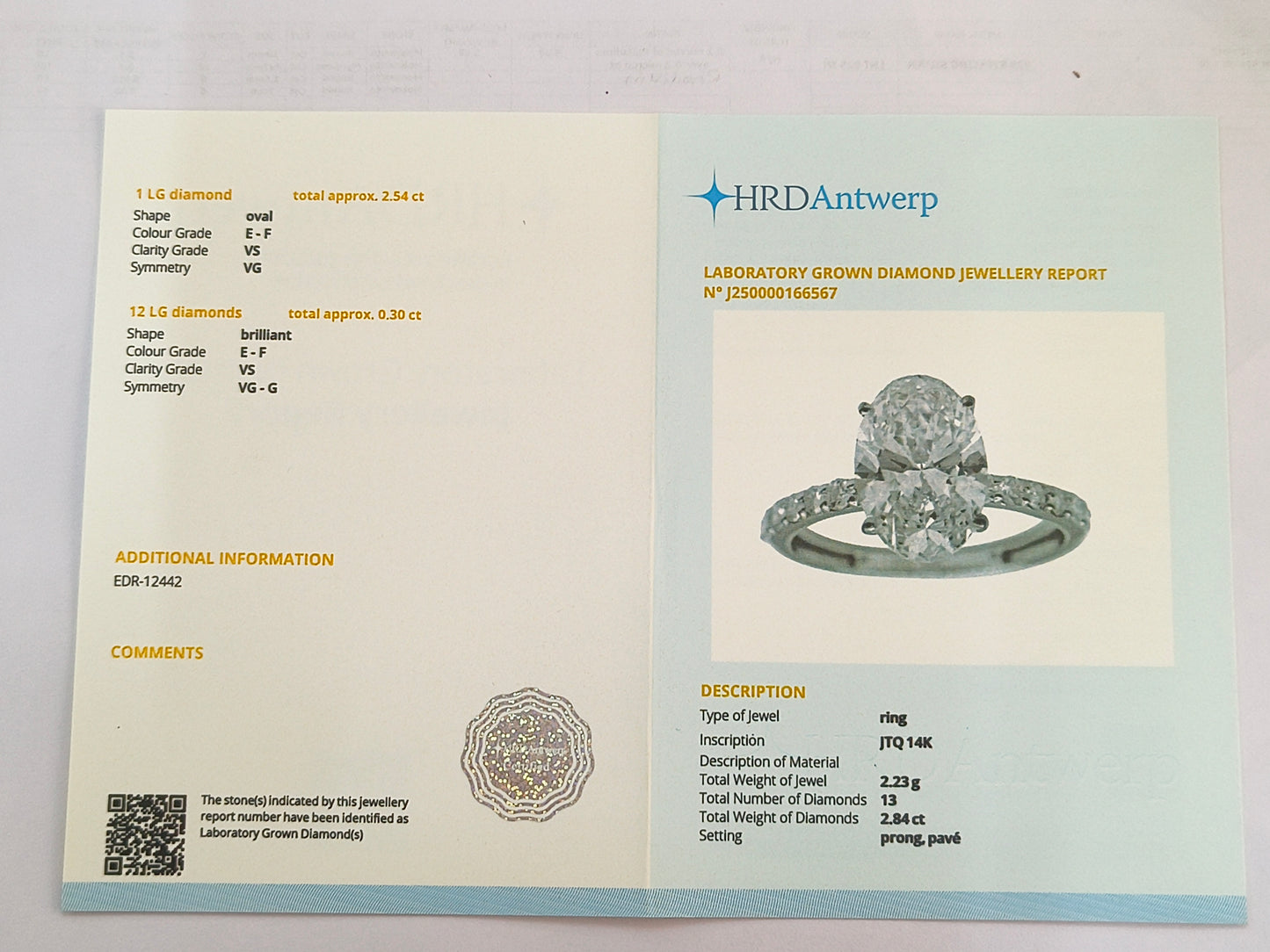 2.84 Carats Lab Grown Diamond 14K Gold Ring