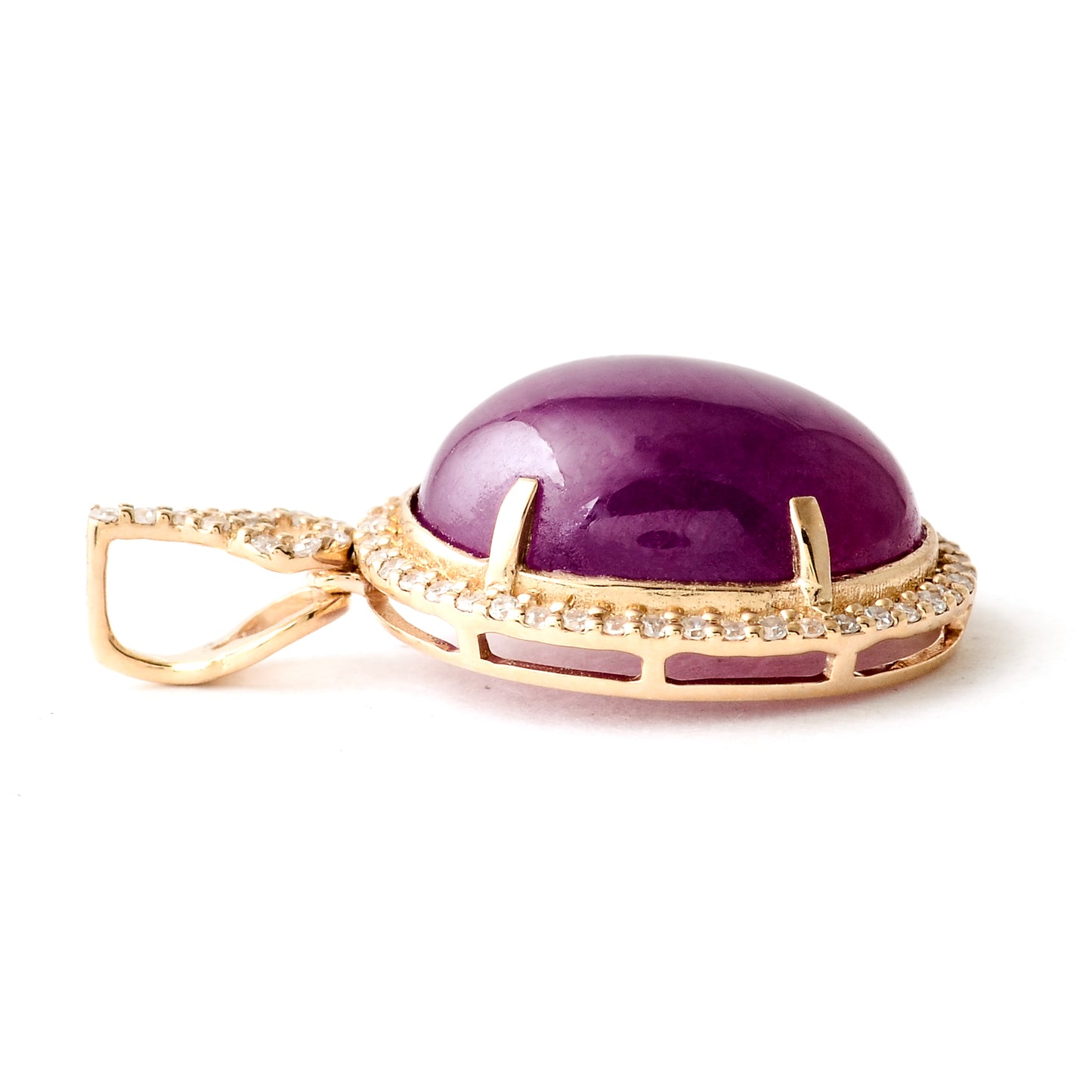 10.35 Ct Oval Cabochon Natural Corundum Ruby 14K Gold Pendant