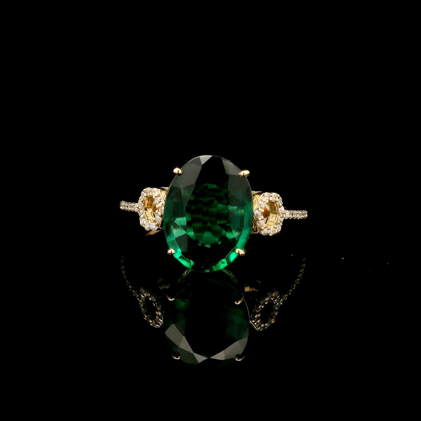 3.40 Ct Oval Mixed Cut Lab Grown Emerald 14K Gold Ring