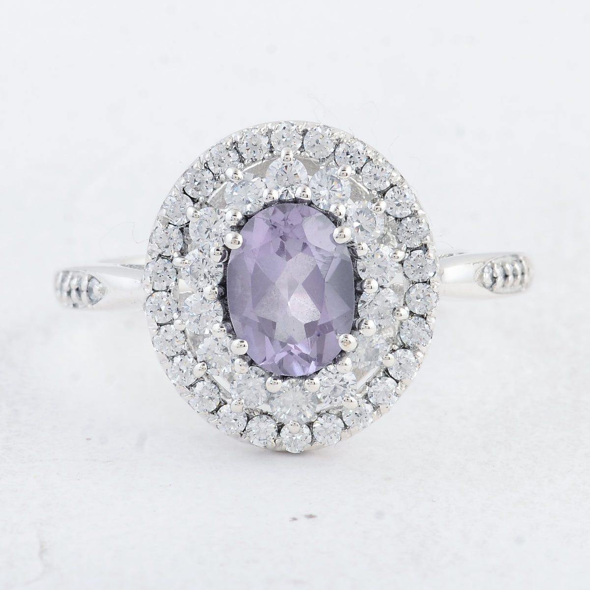2.82 Ct Oval Amethyst, Cubic Zirconia 925 Sterling Silver Ring