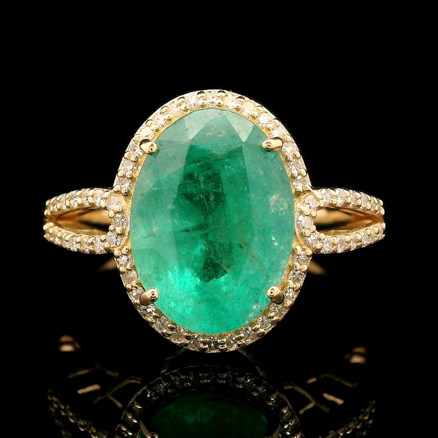 3.77 Ct Oval Mixed Cut Natural Emerald 14K Gold Ring