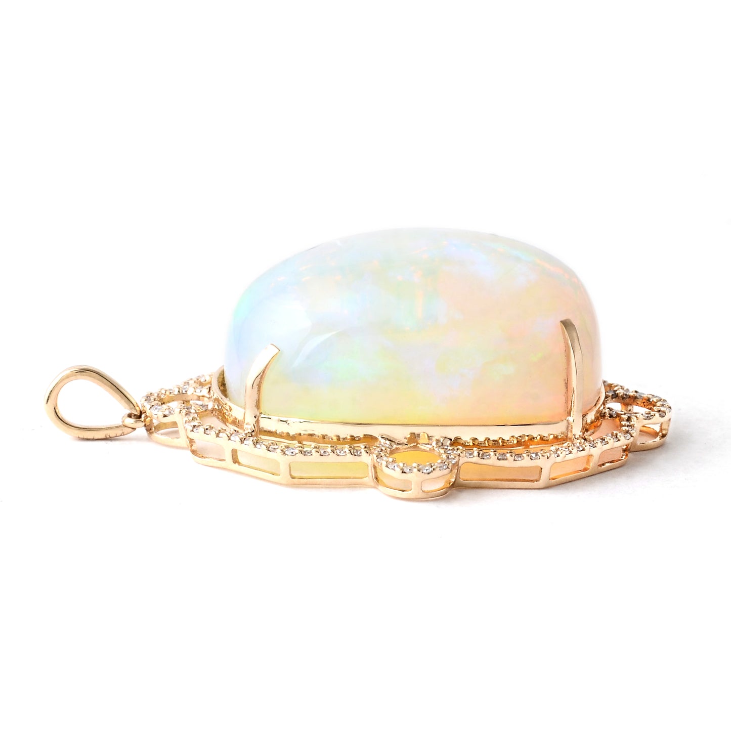 26.76 Ct Rectangular Cushion Cabochon Natural Opal 14K Gold Pendant
