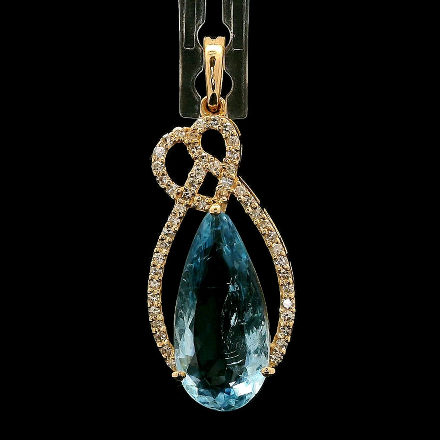 2.44 Ct Pear Mixed Cut Natural Aquamarine 14K Gold Pendant