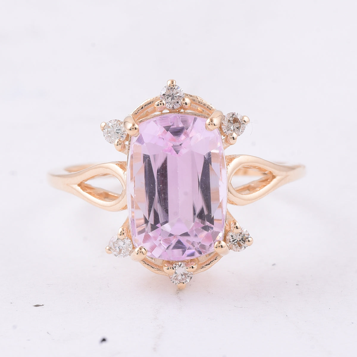 4.36 Ct Cushion Natural Kunzite 14K Gold Ring
