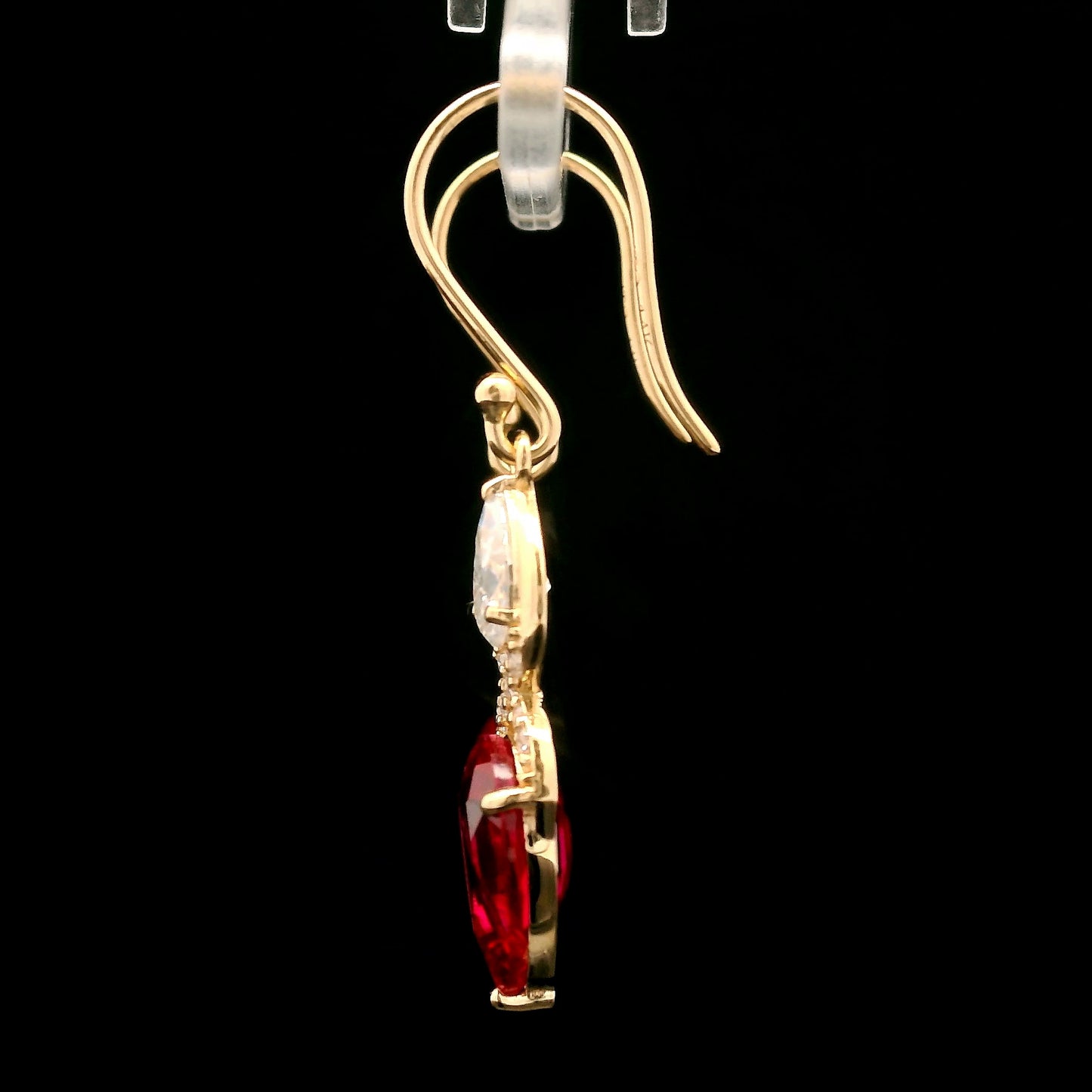 5.41 Ct Pear Mixed Cut Lab Grown Ruby 14K Gold Earrings