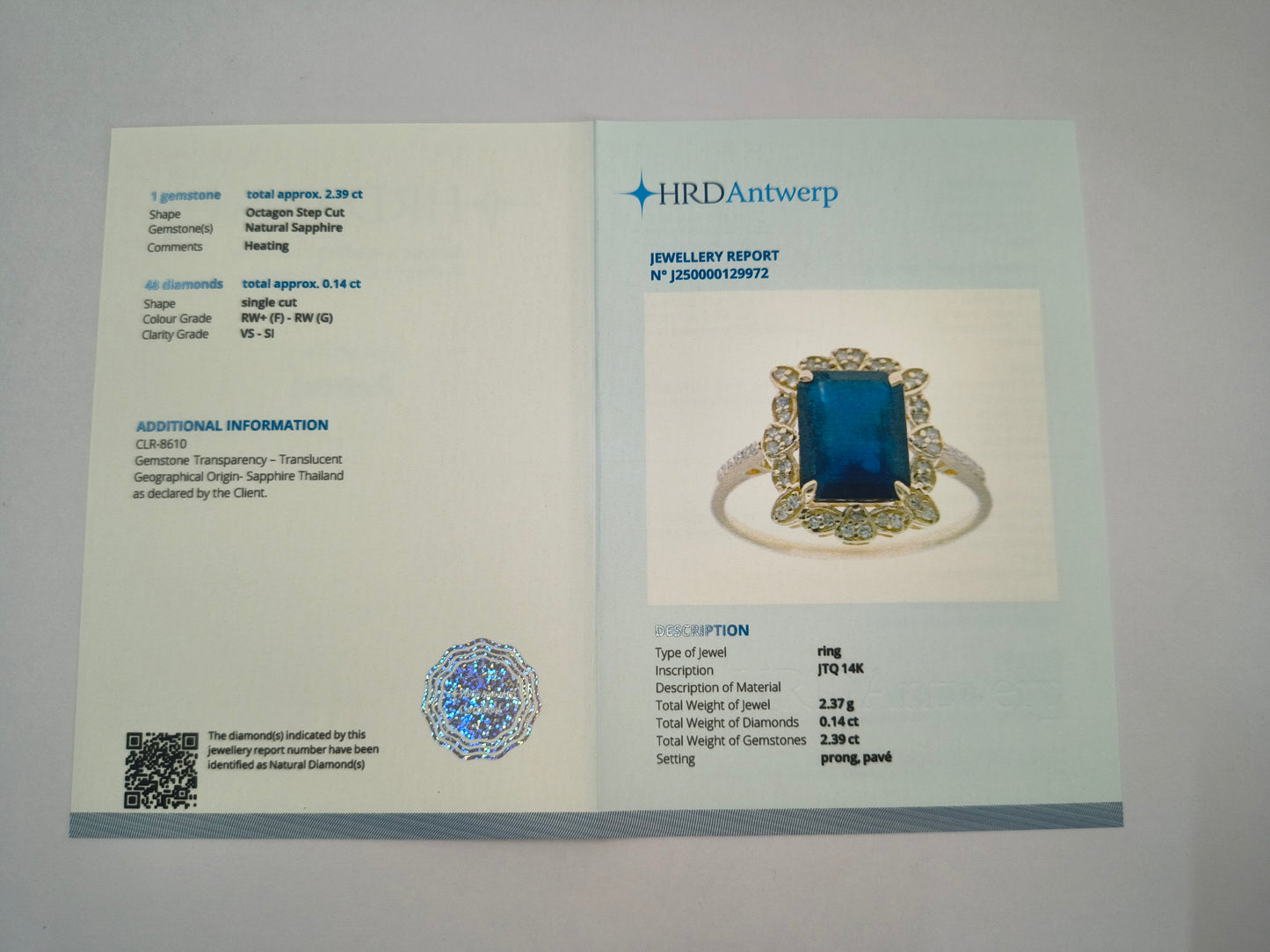 2.53 Ct Octagon Natural Sapphire 14K Gold Ring