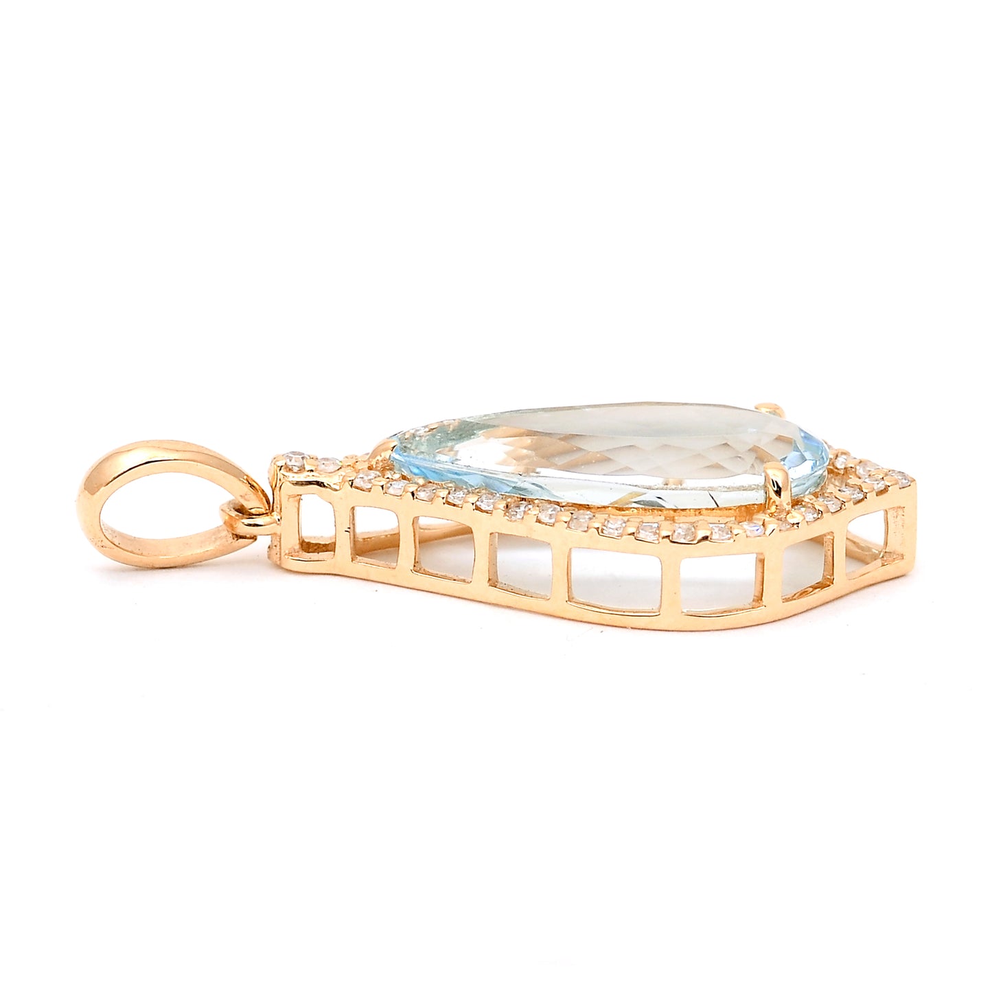 2.07 Ct Pear Mixed Cut Natural Aquamarine 14K Gold Pendant