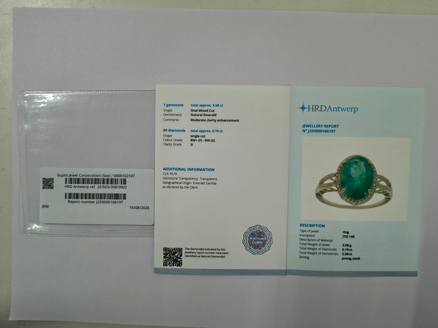 3.77 Ct Oval Mixed Cut Natural Emerald 14K Gold Ring