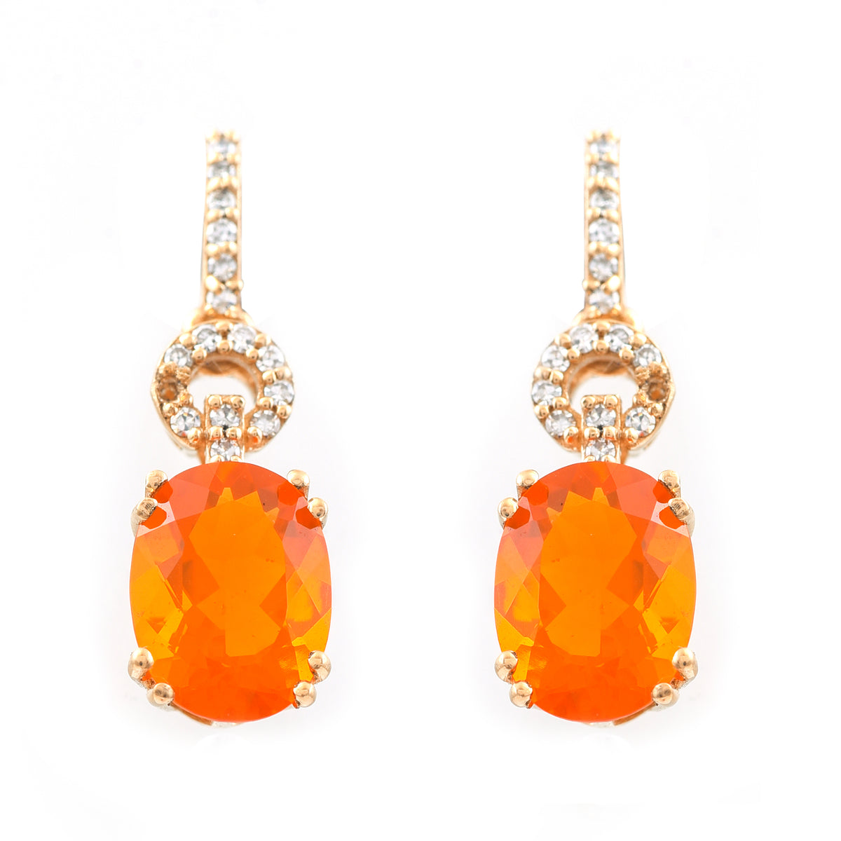 1.74 Ct Oval Mixed Cut Natural Fire Opal 14K Gold Earrings