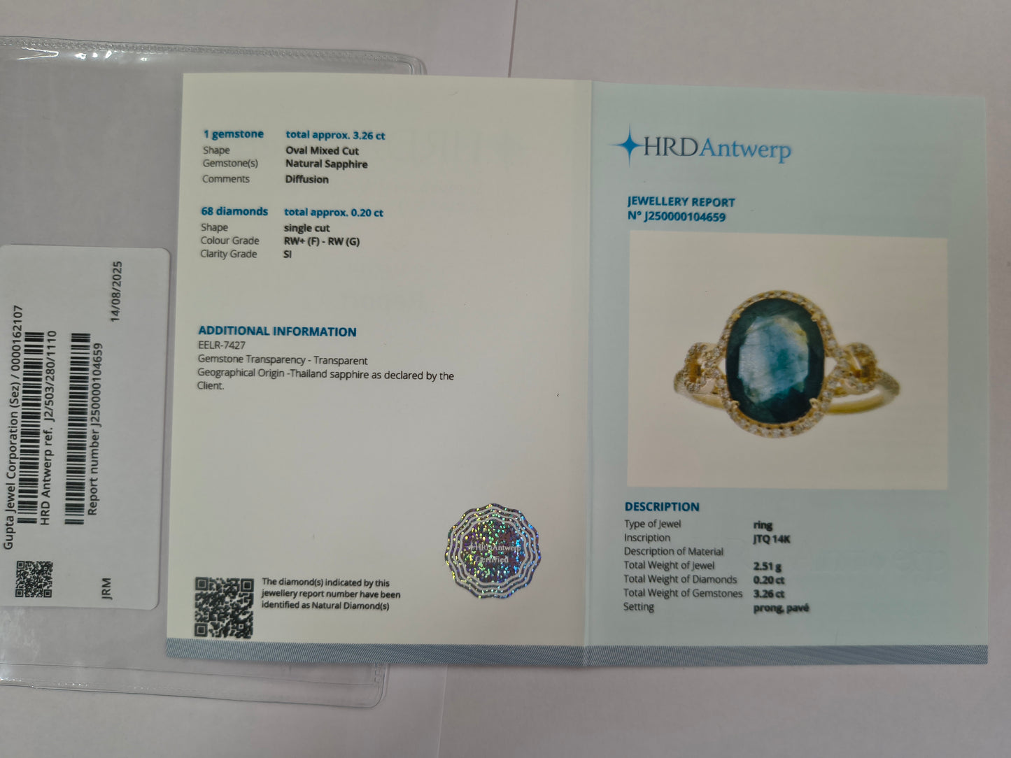 3.46 Ct Oval Mixed Cut Natural Sapphire 14K Gold Ring