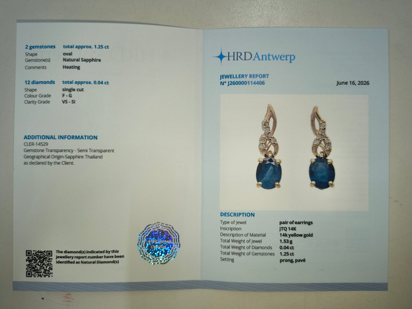 1.29 Ct Oval Natural Sapphire 14K Gold Earrings