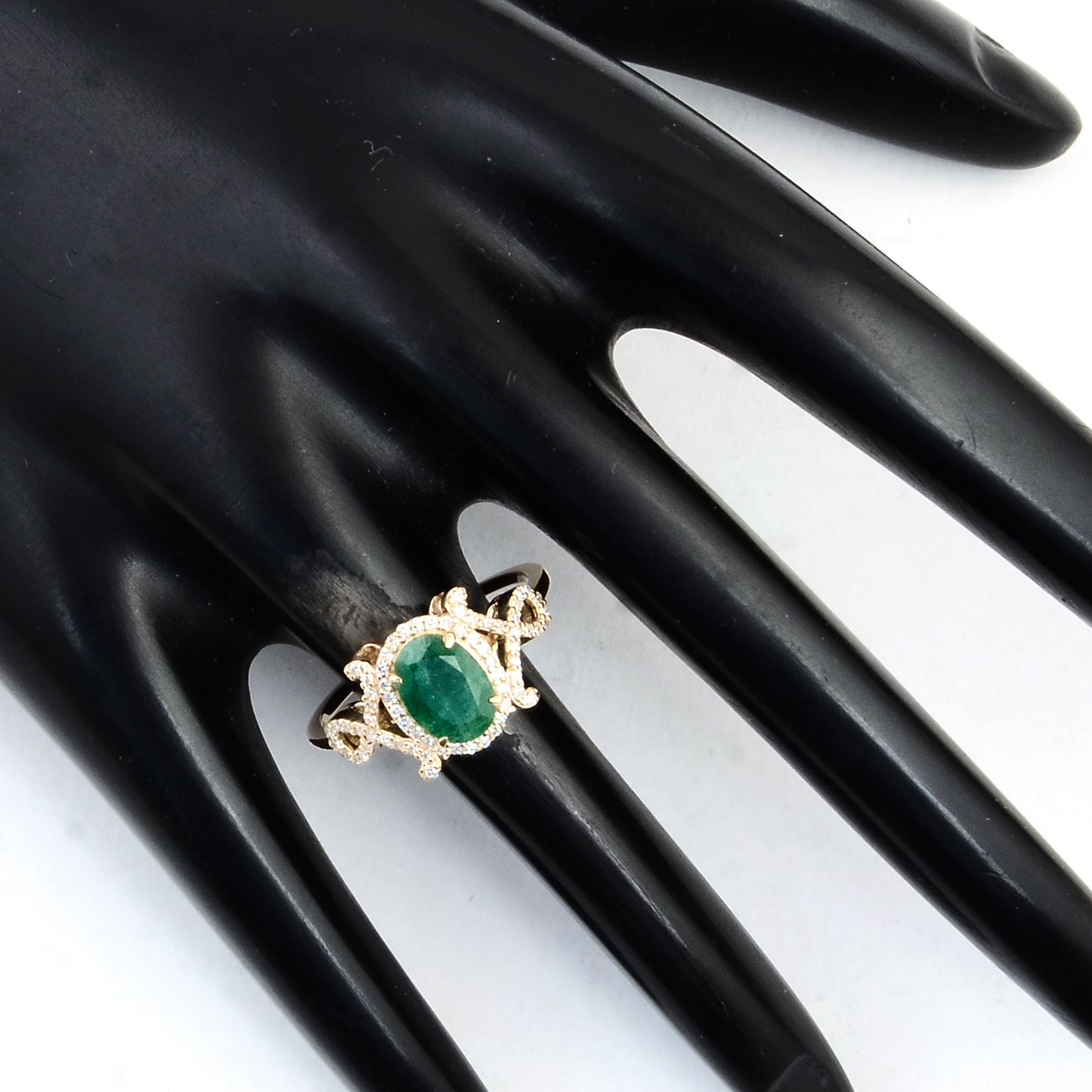 1.34 Ct Oval Mixed Cut Natural Beryl Emerald 14K Gold Ring