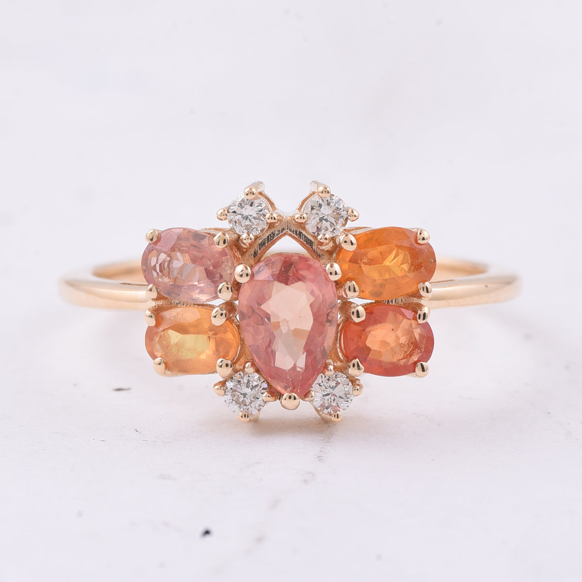 1.69 Ct Pear, Oval Natural Multi Coloured Sapphire 14K Gold Ring