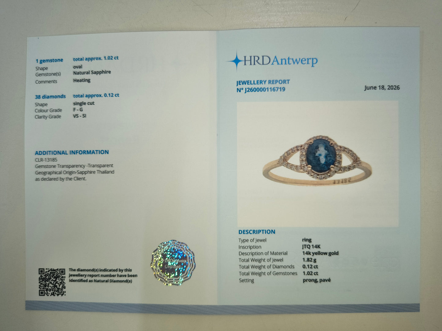 1.14 Ct Oval Natural Sapphire 14K Gold Ring