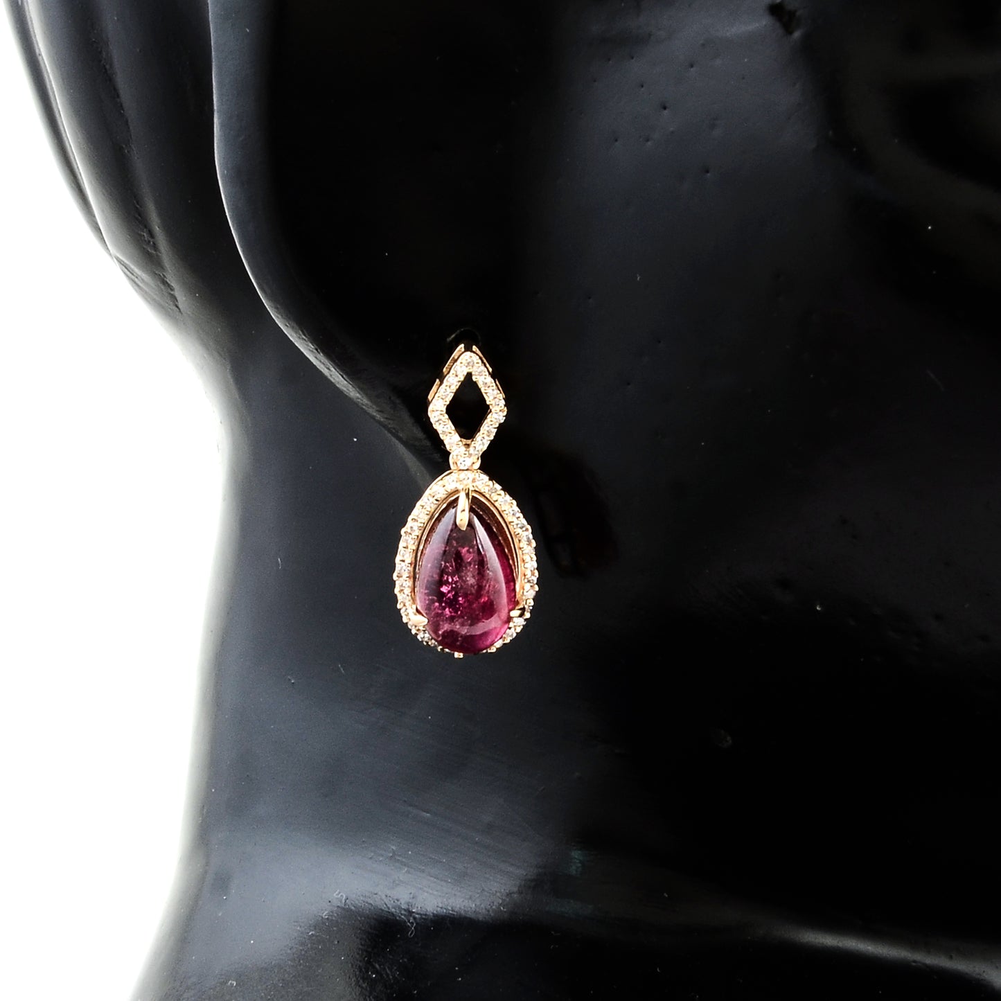 6.41 Ct Pear Cabochon Natural Tourmaline 14K Gold Earrings