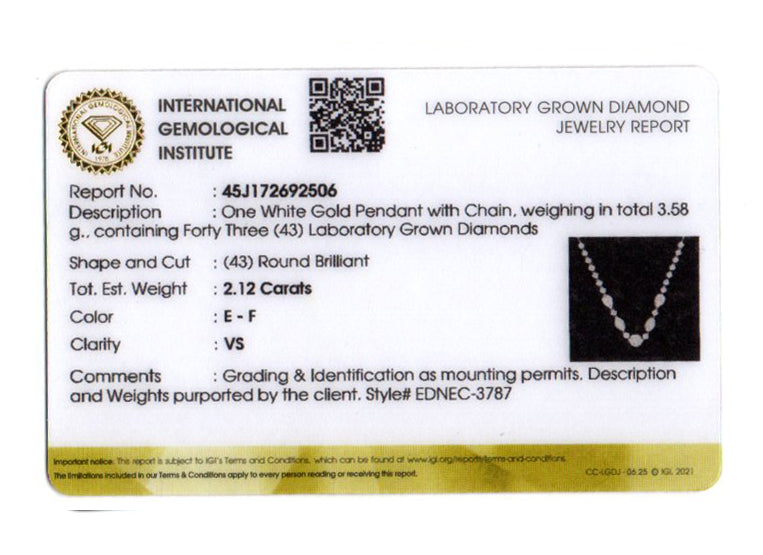 2.12 Carats Lab Grown Diamond 14K Gold Necklace