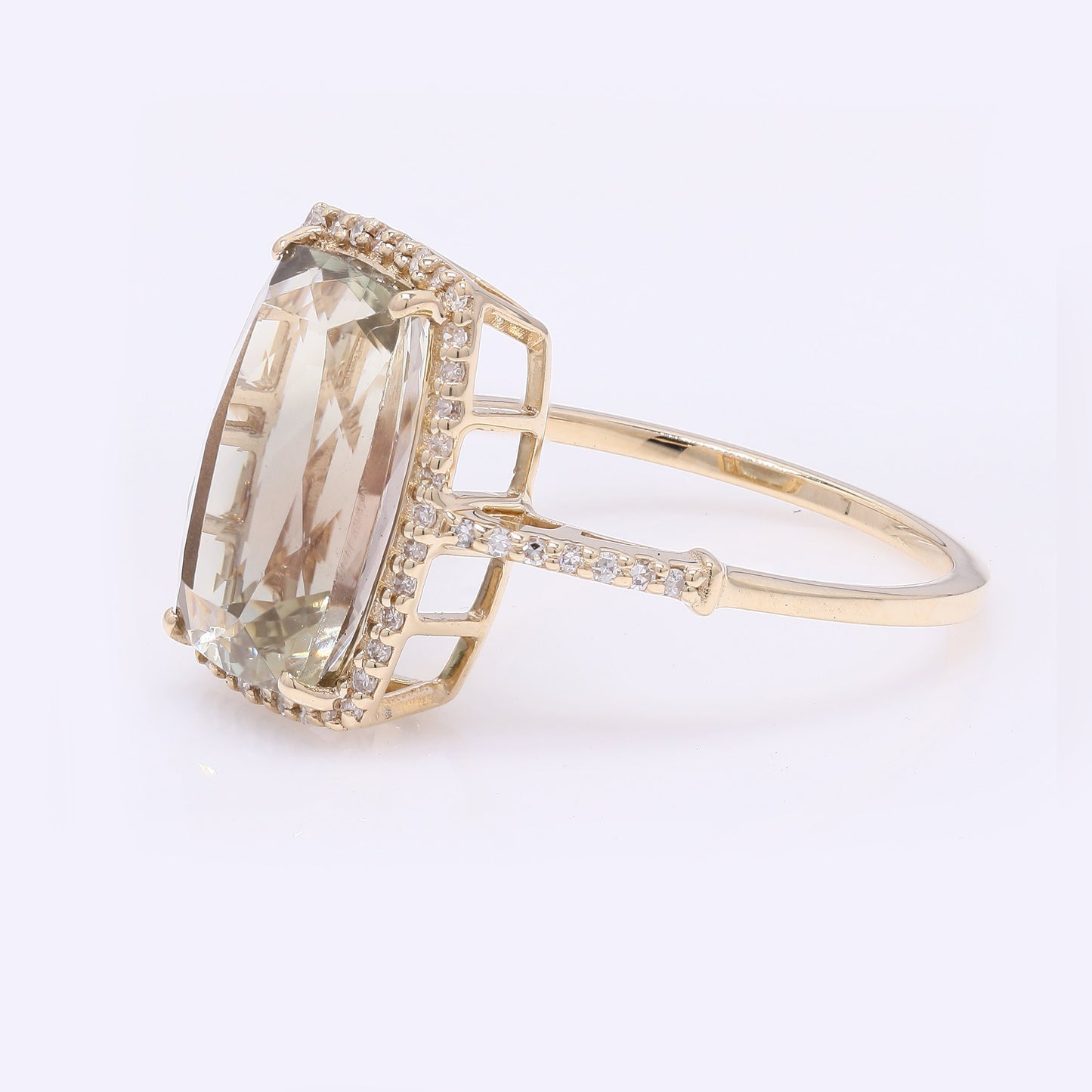 4.11 Ct Rectangular Cushion Mixed Cut Natural Plagioclase Feldspar Sunstone 14K Gold Ring