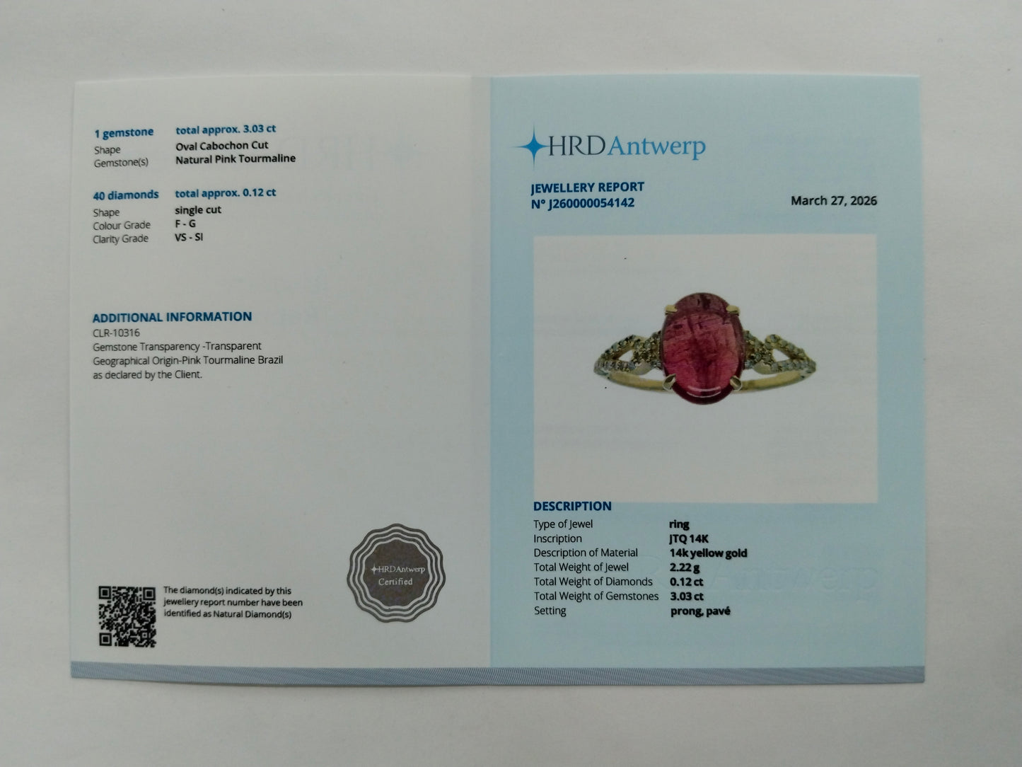 3.15 Ct Oval Cabochon Cut Natural Pink Tourmaline 14K Gold Ring