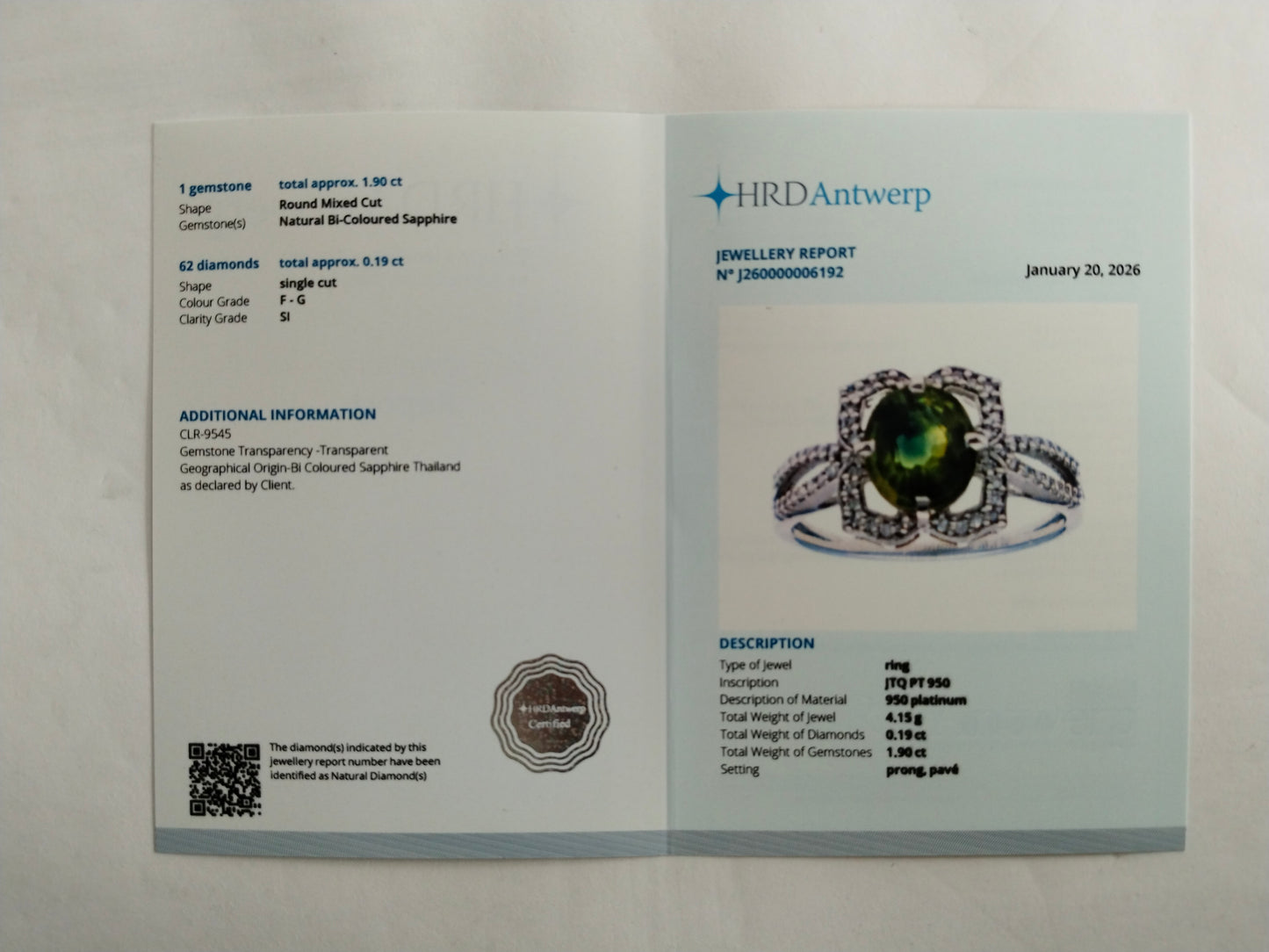 2.09 Ct Oval Mixed Cut Natural Bi-Coloured Sapphire 950 Platinum Ring