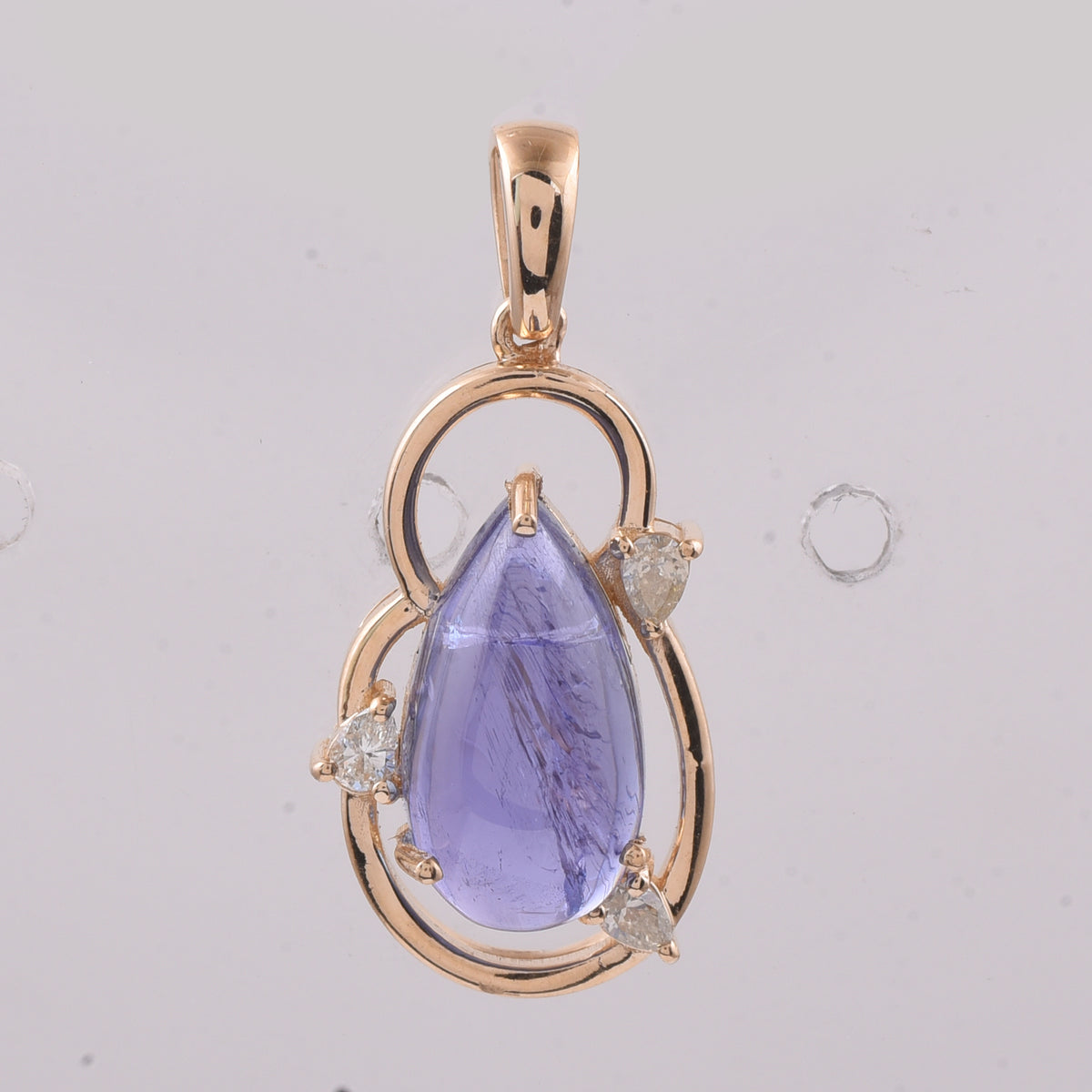 3.66 Ct Pear Cabochon Natural Tanzanite 14K Gold Pendant
