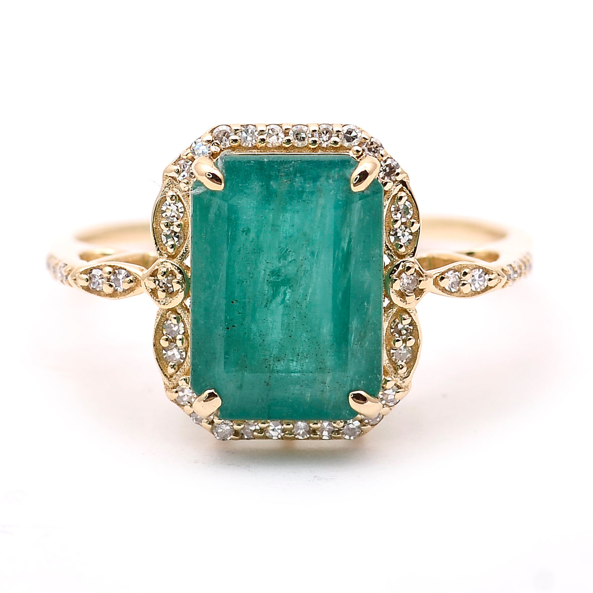 3.60 Ct Octagon Natural Emerald 14K Gold Ring
