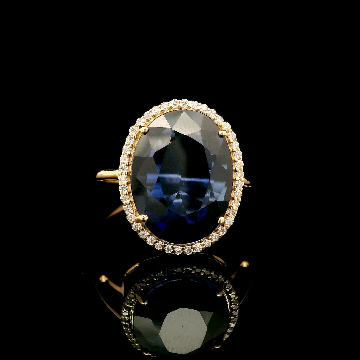 5.44 Ct Oval Mixed Cut Lab Grown Sapphire 14K Gold Ring