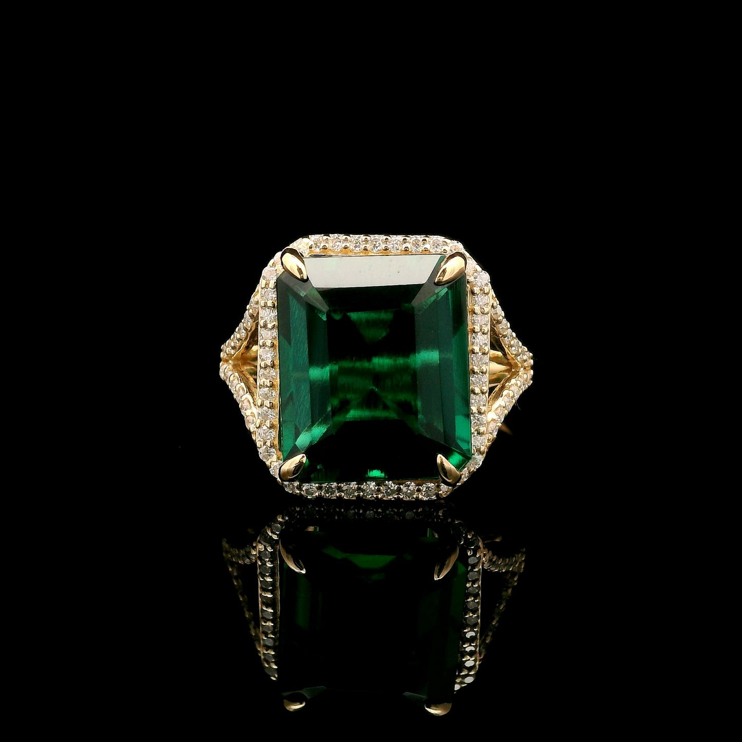 5.32 Ct Emerald Cut Lab Grown Emerald 14K Gold Ring