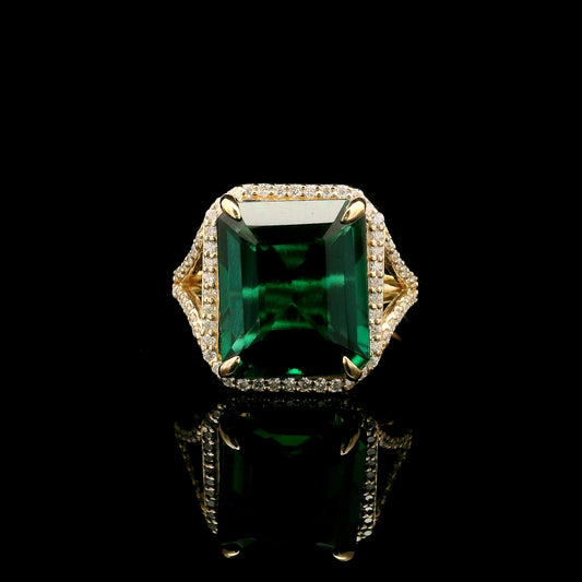 5.32 Ct Emerald Cut Lab Grown Emerald 14K Gold Ring