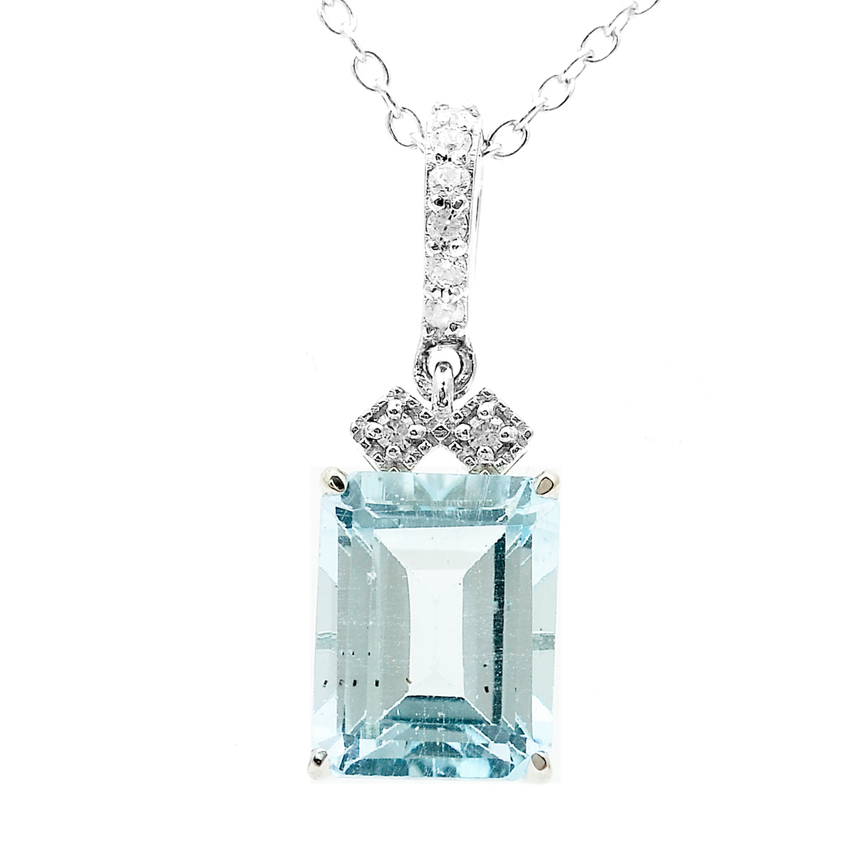 3.31 Ct Octagon Blue Topaz, White Zircon 925 Sterling Silver Pendant