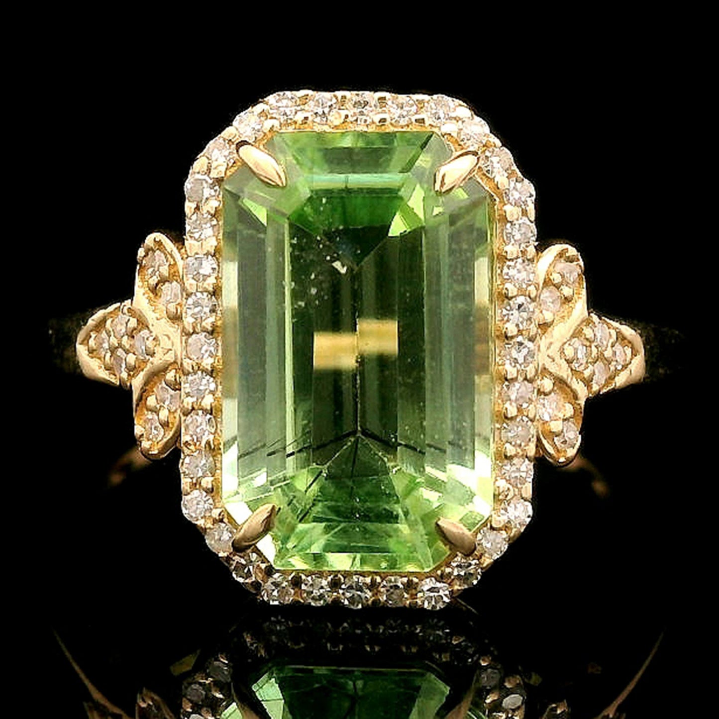 3.58 Ct Octagon Step Cut Natural Peridot 14K Gold Ring