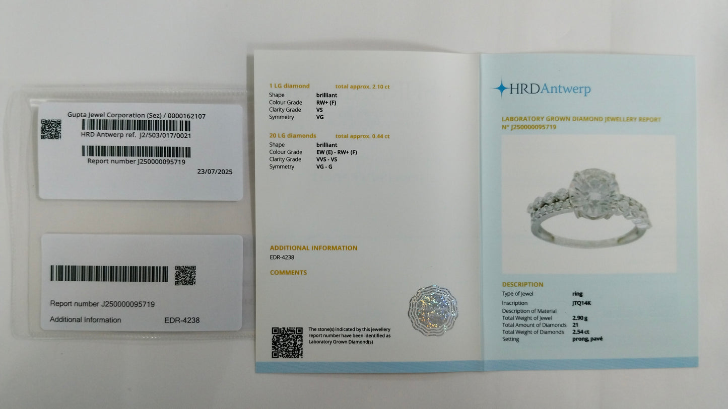 2.54 Carats Lab Grown Diamond 14K Gold Ring