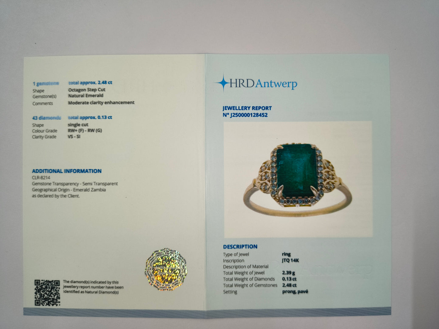 2.61 Ct Octagon Natural Emerald 14K Gold Ring