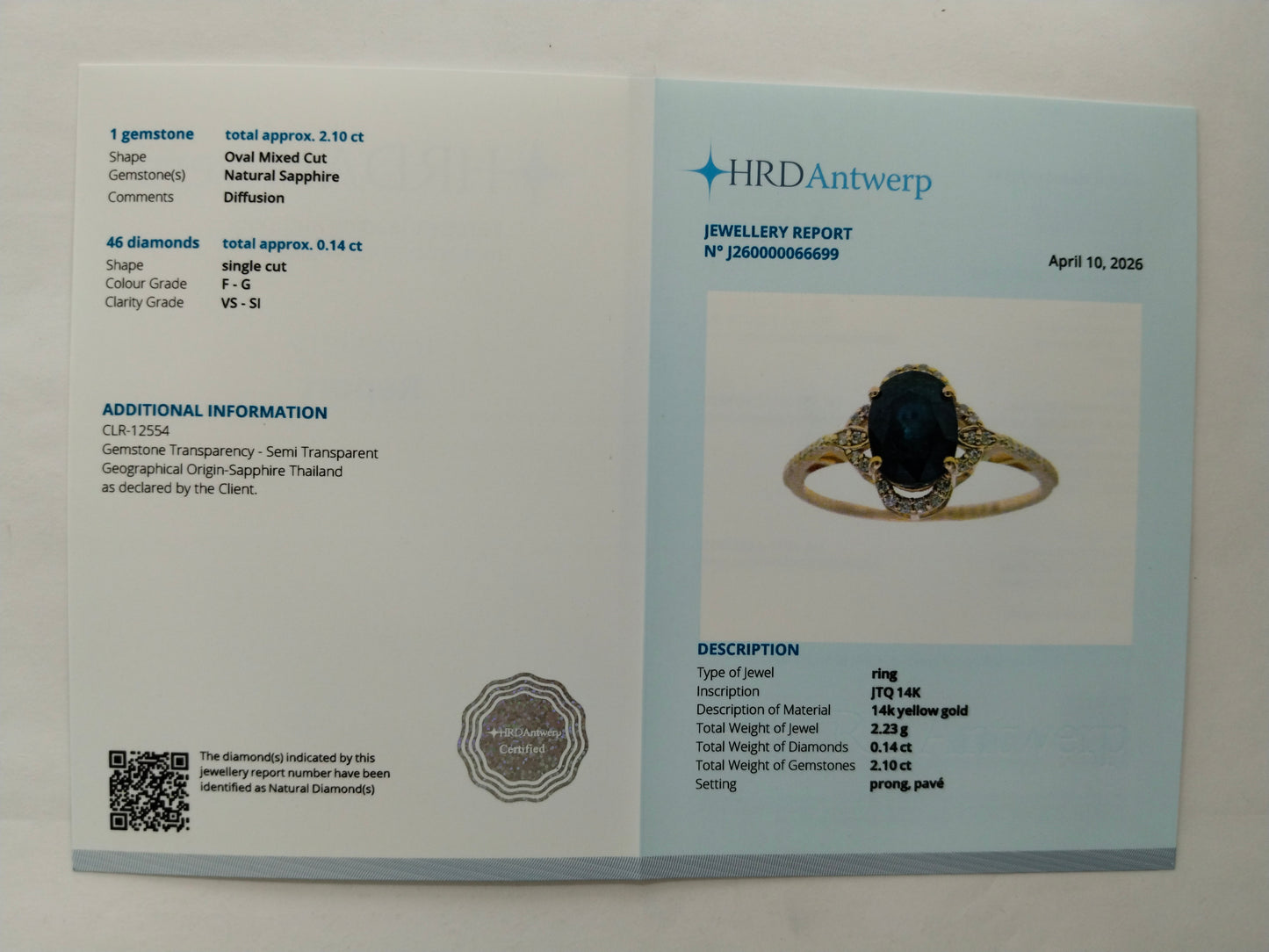 2.24 Ct Oval Mixed Cut Natural Sapphire 14K Gold Ring