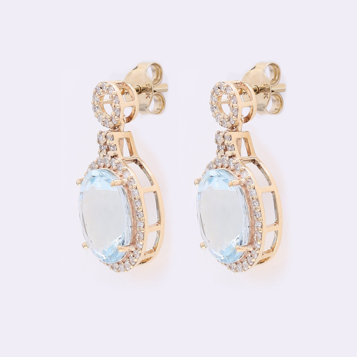 3.58 Ct Oval Mixed Cut Natural Aquamarine 14K Gold Earrings