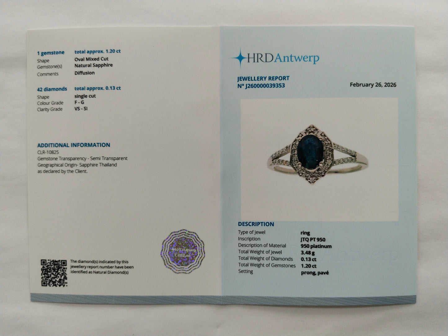 1.33 Ct Oval Mixed Cut Natural Sapphire 950 Platinum Ring