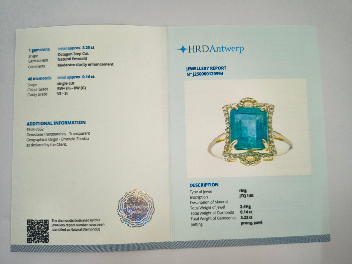 3.37 Ct Octagon Natural Emerald 14K Gold Ring