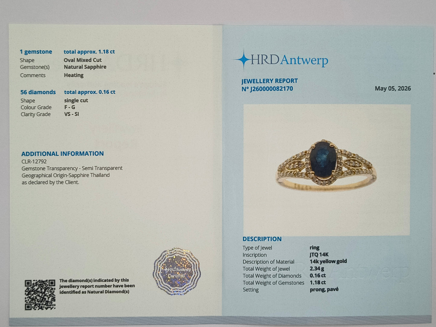 1.34 Ct Oval Mixed Cut Natural Sapphire 14K Gold Ring