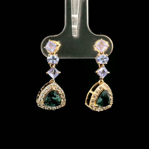 2.92 Ct Trillion Tourmaline 14K Gold Earrings