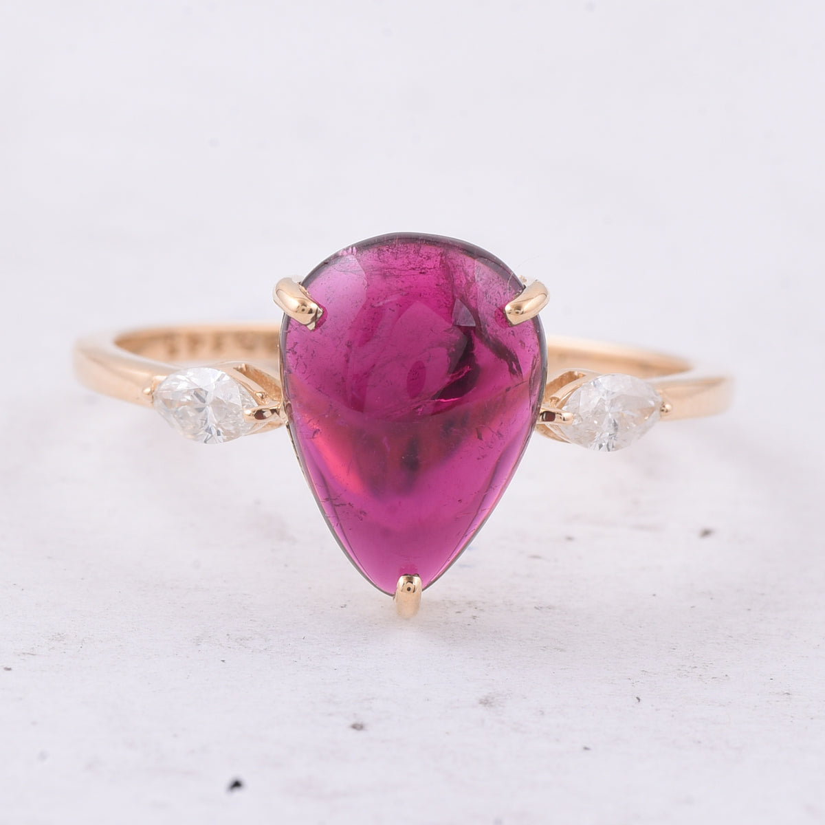 2.30 Ct Pear Cabochon Natural Tourmaline 14K Gold Ring