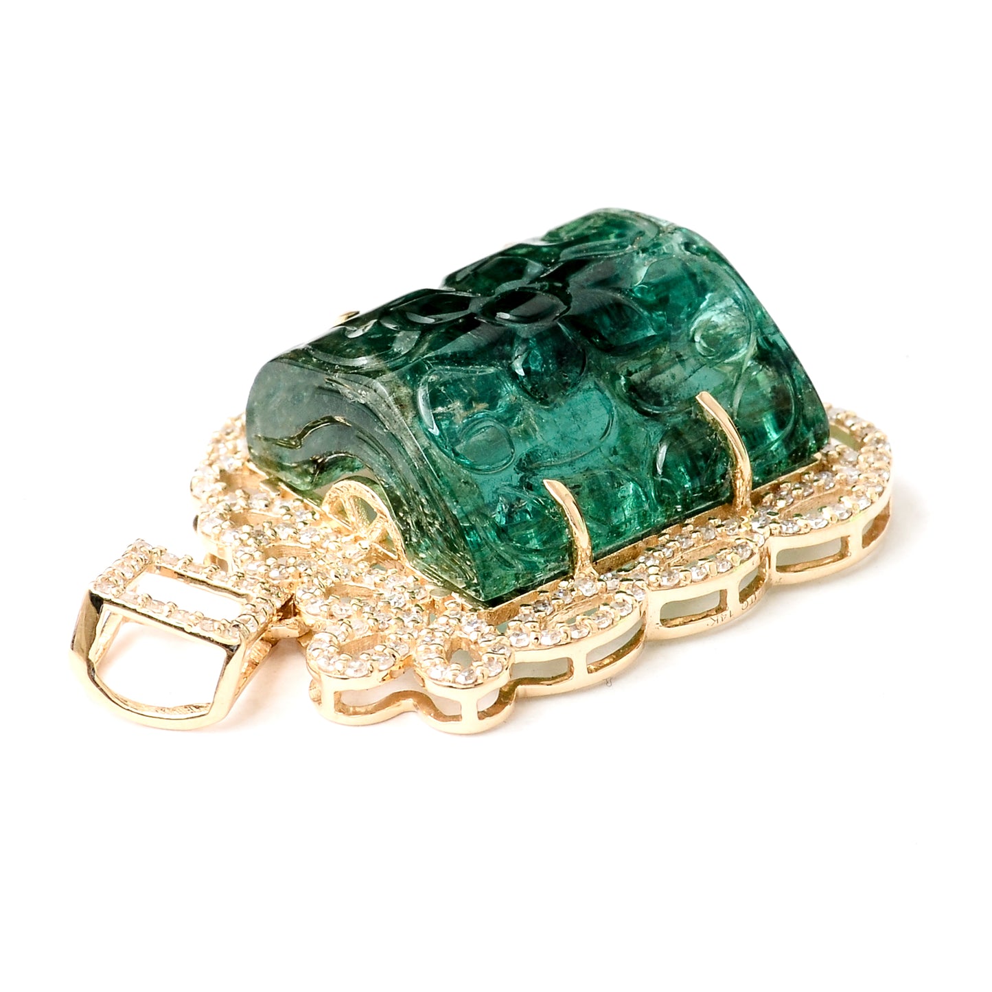 14.53 Ct Fancy Carving Natural Beryl Emerald 14K Gold Pendant