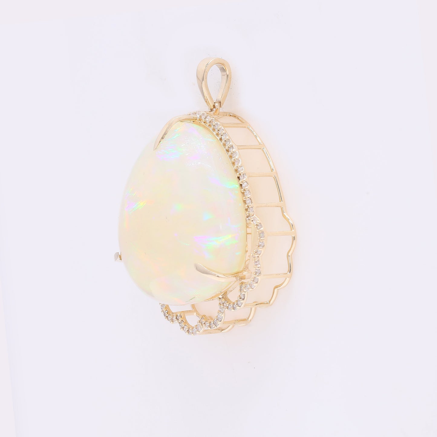 27.10 Ct Pear Cabochon Natural Opal 14K Gold Pendant