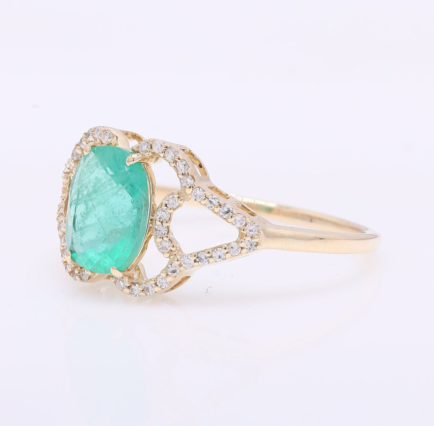 1.51 Ct Cushion Mixed Cut Natural Emerald 14K Gold Ring