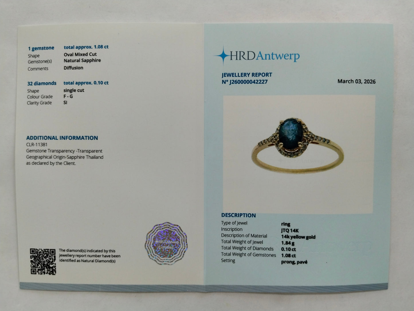 1.18 Ct Oval Mixed Cut Natural Sapphire 14K Gold Ring